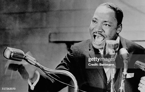 American religious and Civil Rights leader Reverend Martin Luther King Jr speaks at Fisk University, Nashville, Tennessee, May 3, 1964. Reverend King...