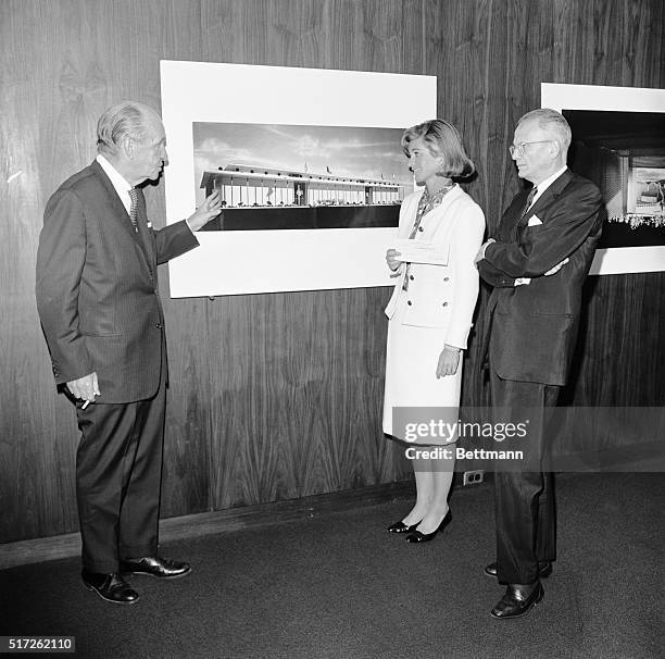 New York: Architect Edward Durell Stone ; Mrs. Stephen Smith, sister of the late President Kennedy; and George R. Marek, vice president and general...