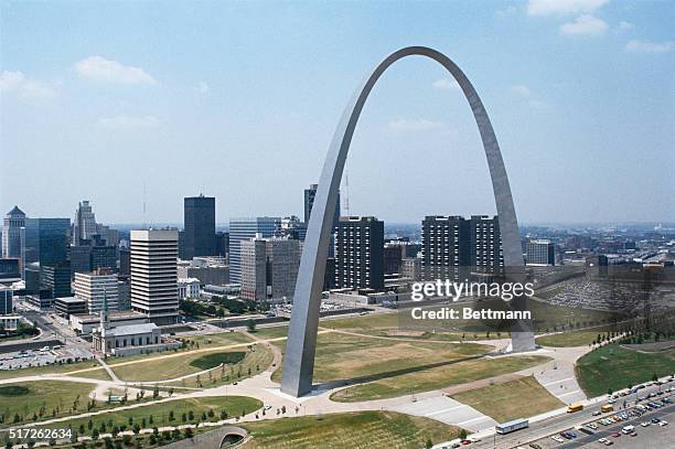 St. Louis: The Saint Louis riverfront looking west and taken from East St. Louis, Illinois. Include from left: The Pet Milk offices, the Gateway...