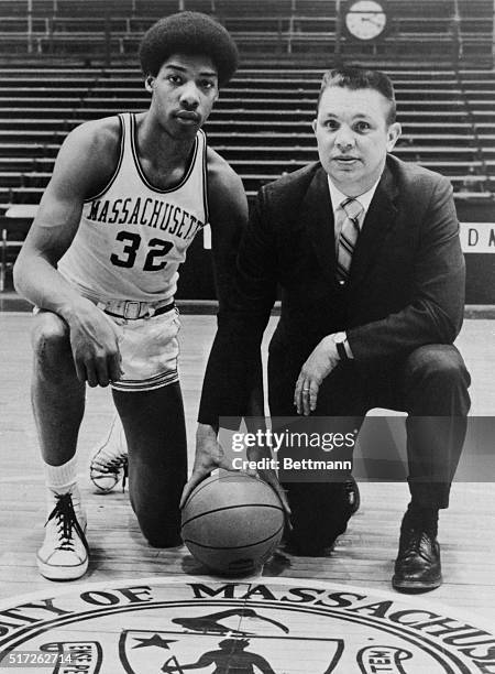 Coach Jack Leaman with Julius Erving, also known as "Dr. J", at the University of Massachusetts.