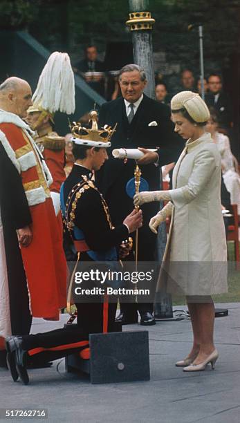 Prince Charles, newly invested Prince of Wales, at the ceremonies at Caernarvon Castle.