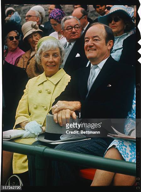 Former US Vice President Hubert H. Humphrey and Muriel attend investiture of Great Britain's Prince Charles as Prince of Wales at Caernarvon Castle.