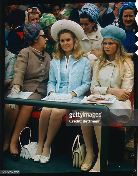 Tricia Nixon, daughter of US President Richard Nixon, sits next to the Princess of Luxembourg during investiture ceremonies for Prince of Wales at...