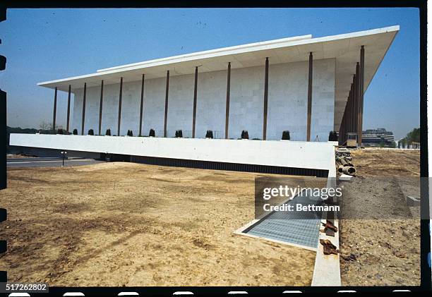 Exterior views of the John F. Kennedy Center for the Performing Arts, an oblong building two average city blocks long , 300 feet wide and about 100...