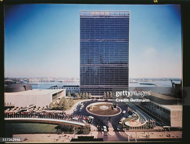 New York, N.Y.: Photo shows the U.N. Complex in New York where the 26th session will convene, September 21st. General Assembly is at the left,...
