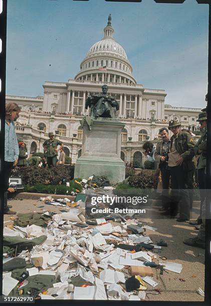 Anti-war veterans littered the front of the Capitol April 23rd with their combat medals in an angry but peaceful climax to five days of protesting...