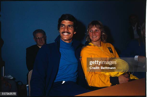 With a total of nine gold medals between them, Olympic swimmers Mark Spitz and Shane Gould are all smiles during their joint press conference.