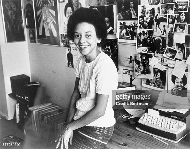 Poet Nikki Giovanni, in her office, age 29, in 1973.