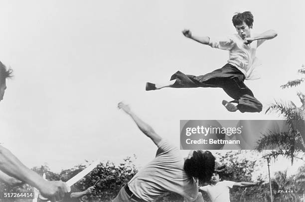 Bruce Lee in a movie still from the motion picture, Fists of Fury, 1971.