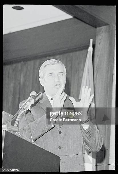 Montreal, Quebec, Canada: Canadian Finance Minister, John Turner, tells about 500 delegates to the "Institutional Investing in Canada Conference"...