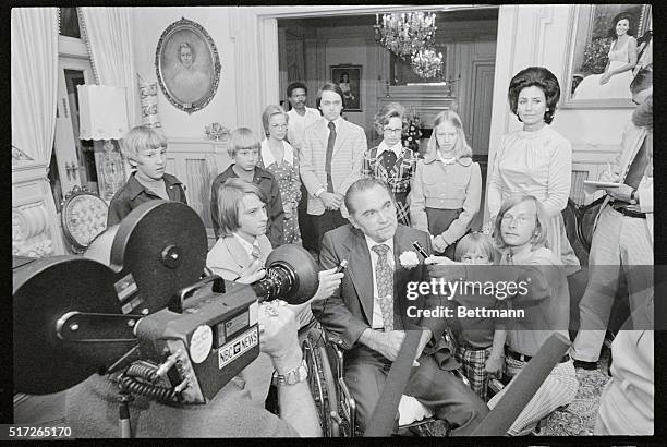 Montgomery, Ala.: Alabama Governor George C. Wallace talks with newsmen at the Executive Mansion after learning he had won a landslide victory in his...