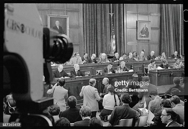 Washington, DC: Representative Peter Rodino, Democrat, New Jersey, Chairman of the House Judiciary Committee, , reads his opening statement as the...