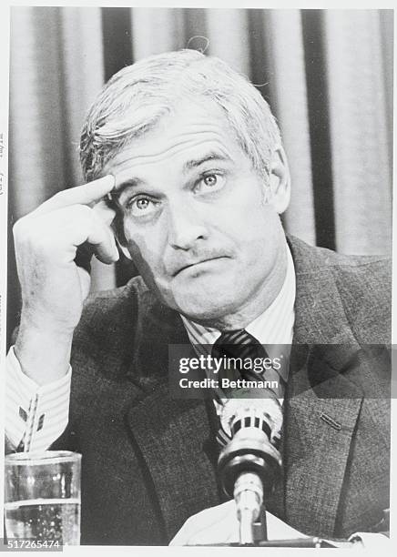 Ottawa, Ontario, Canada: Finance Minister John Turner talks to newsmen after introducing the Liberal Government's budget in the House of Commons,...