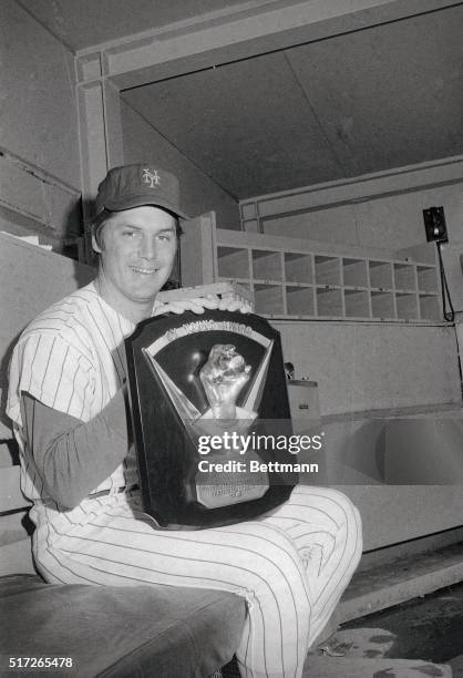 New York Mets' Pitcher Tom Seaver Holding His Cy Young Award