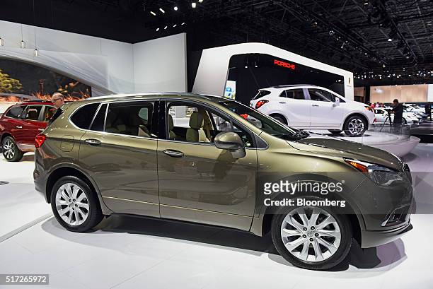 The General Motors Co. Buick Envision sports utility vehicle is displayed during the 2016 New York International Auto Show in New York, U.S., on...