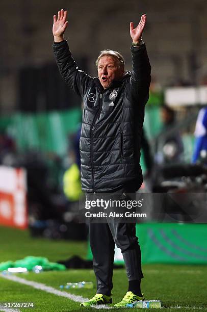 Head coach Horst Hrubesch of Germany reacts during the 2017 UEFA European U21 Championships qualifier match between Germany U21 and Faroe Islands U21...