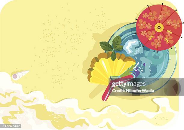 cocktail on the beach - paper umbrella stock illustrations