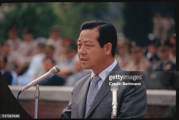 Seoul, South Korea. Close up of South Korean Premier Kim JOng-Pil during a speech.