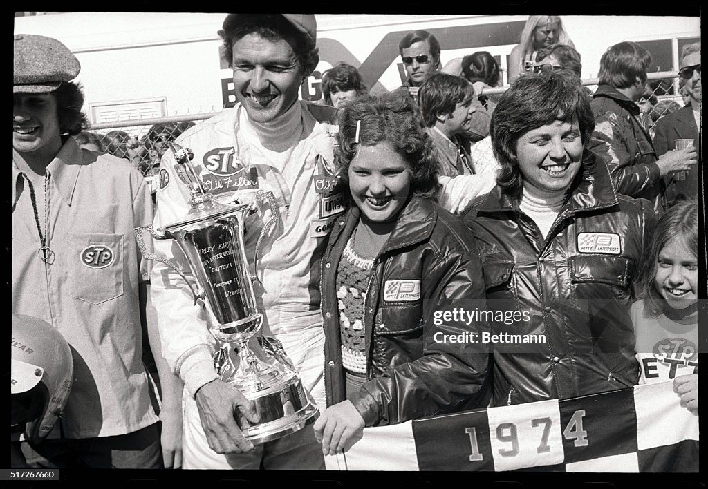Richard Petty and Wife With Daytona 500 Trophy