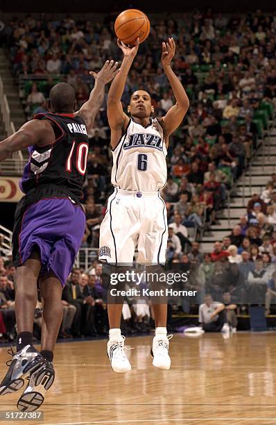 Howard Eisley of the Utah Jazz shoots against the Toronto Raptors on November 10, 2004 at the Delta Center in Salt Lake City, Utah. NOTE TO USER:...