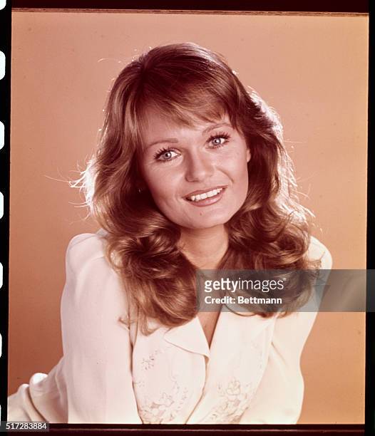 Close up of actress Valerie Perrine, wearing a red blouse. Undated publicity handout.