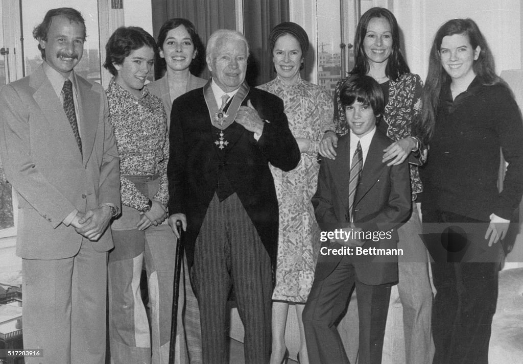 Charlie Chaplin and Family after Being Knighted