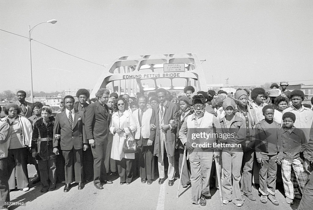 Coretta Scott King With Marching Peers Posing on Highway