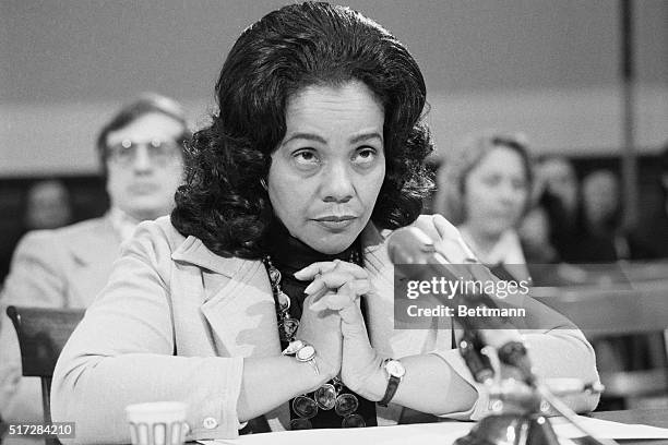 Washington: Mrs. Coretta Scott King, widow of the assassinated civil rights leader, appears before a House Education and Labor subcommittee on...