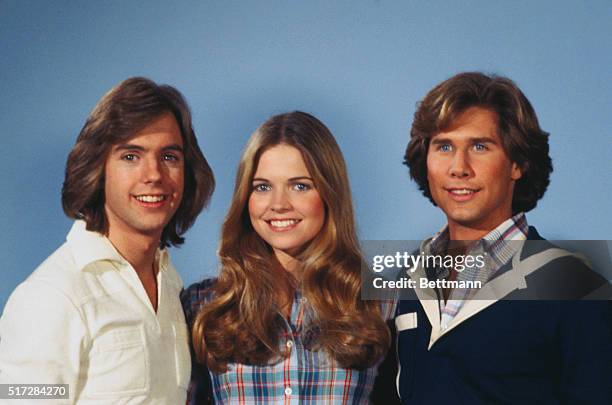 Hollywood: Janet Louise Johnson poses with Shaun Cassidy and Parker Stevenson at Universal Studios. Janet replaces Pamela Sue Martin in the role as...