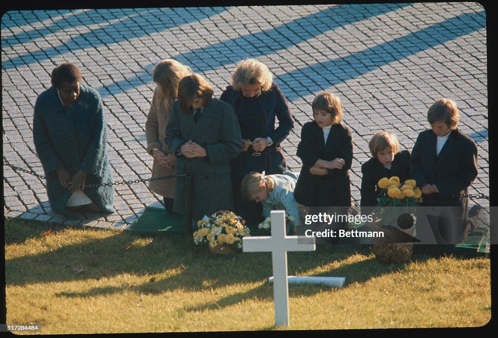 Ethel Kennedy with Her Children Visiting Grave of Robert Francis Kennedy
