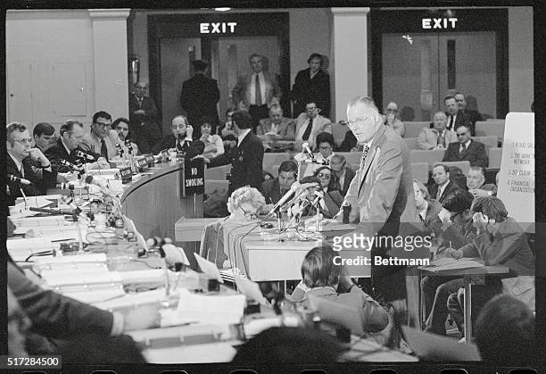 Boston: Baseball Commissioner Bowie Kuhn as he spoke at Gardner Auditorium at the State House, before the Joint Legislative Committee on Government...