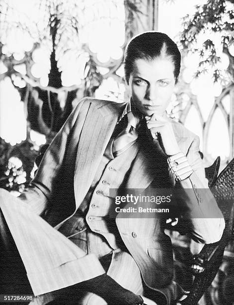High priced gal. London: Fashion model "Veruschka," wearing a pinstripe suit, is really German-born Countess Vere Von Lehndorff, one of the world's...