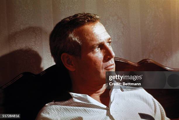 Closeup of actor Paul Newman, lying in bed, in a scene from the movie MacIntosh Man, released by Warner Bros. And directed by John Huston.