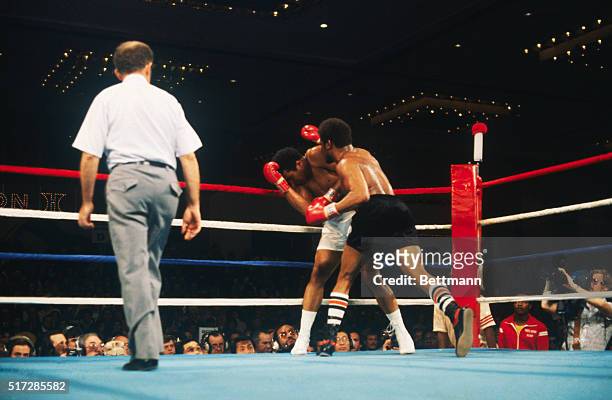 Muhammad Ali and Leon Spinks during ring action at the Las Vegas Hilton Pavilion. Spinks scored one of boxing's greatest upsets when he captured the...