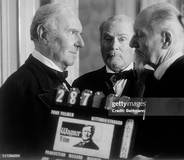 Three of Britain's most respected actors Ralph Richardson, Laurence Olivier, and John Gielgud, all knighted, appear together for first time playing...