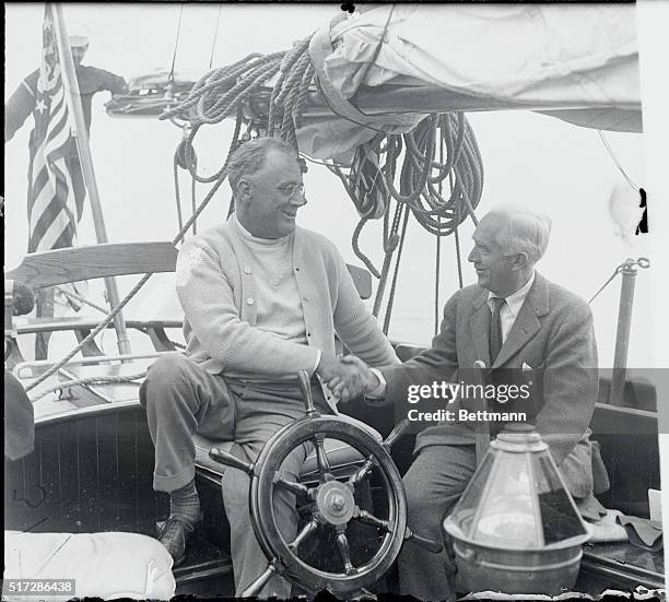 President Roosevelt Greets Norman Davis. Norman H. Davis, Chief of the American Delegation to the Geneva Disarmament Conference, on June 28th brought...