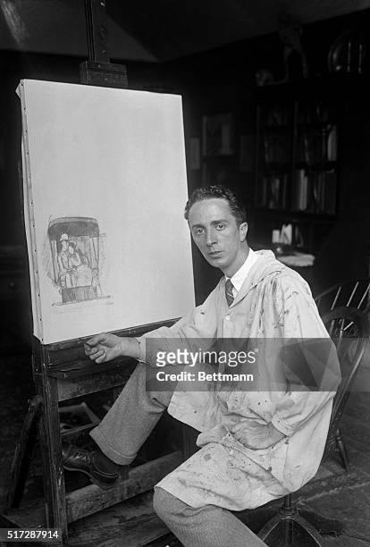 Norman Rockwell, modern artist is shown drawing modern models in his home at New Rochelle.