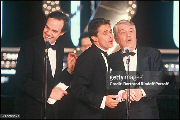 Frederic Mitterrand, Gerard Holtz and Joseph Poli at the "Sept D'Or" ceremony