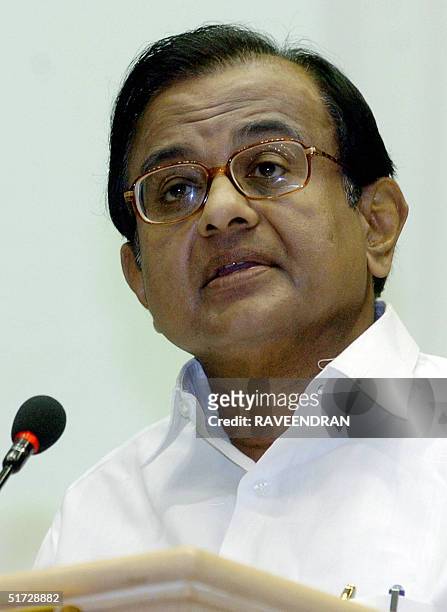 Indian Finance Minister P.Chidambaram speaks during the second day of the "Bancon 2004" bankers' conference in New Delhi, 11November 2004. During the...
