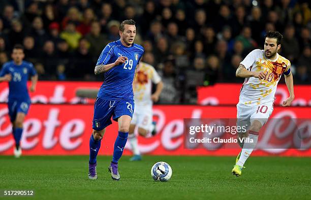 Federico Bernardeschi of Italy in action during the international friendly match between Italy and Spain at Stadio Friuli on March 24, 2016 in Udine,...