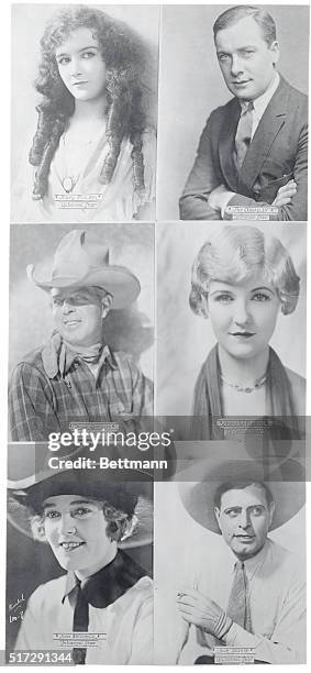 Universal Film Stars: Mary Philbin; Pat O'Malley; Hoot Gibson; Laura LaPlante; Josie Sedgwick and Jack Hoxie. 1925.