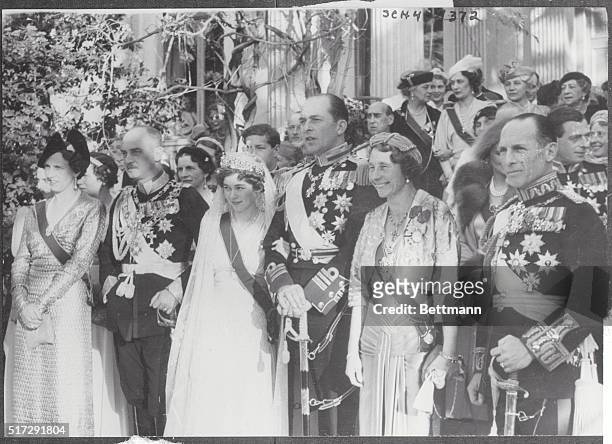Athens: Wedding Party At Royal Athens Ceremony. These members of the gay wedding party after the marriage of Crown Prince Paul of Greece and Princess...