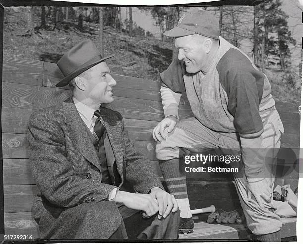 Pie Traynor, , infielder for the Pittsburgh Pirates for 20 years, although he did not play in 1940, but worked as a scout, is shown with Rogers...