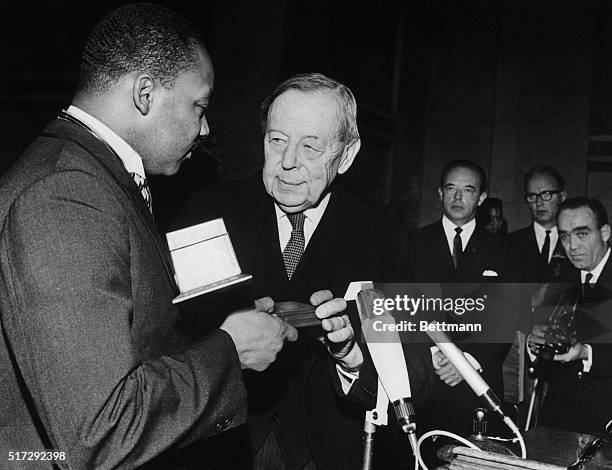 American civil rights leader Martin Luther King Jr. Receives the Nobel Peace Prize in Oslo, Norway.