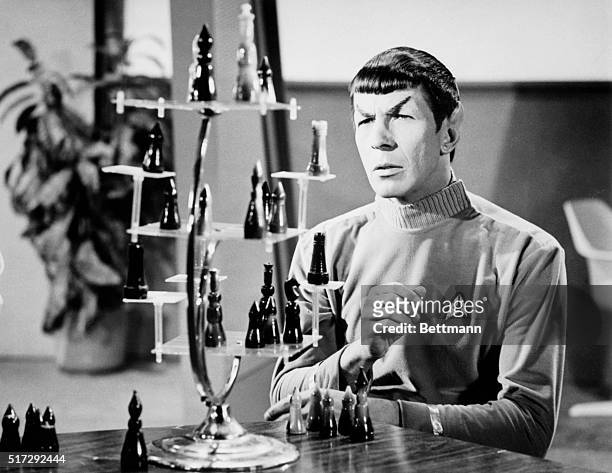 Leonard Nimoy in his role as Mr. Spock, the logical, pointed-eared First Officer from the planet Vulcan of the starship Enterprise, on the TV series...
