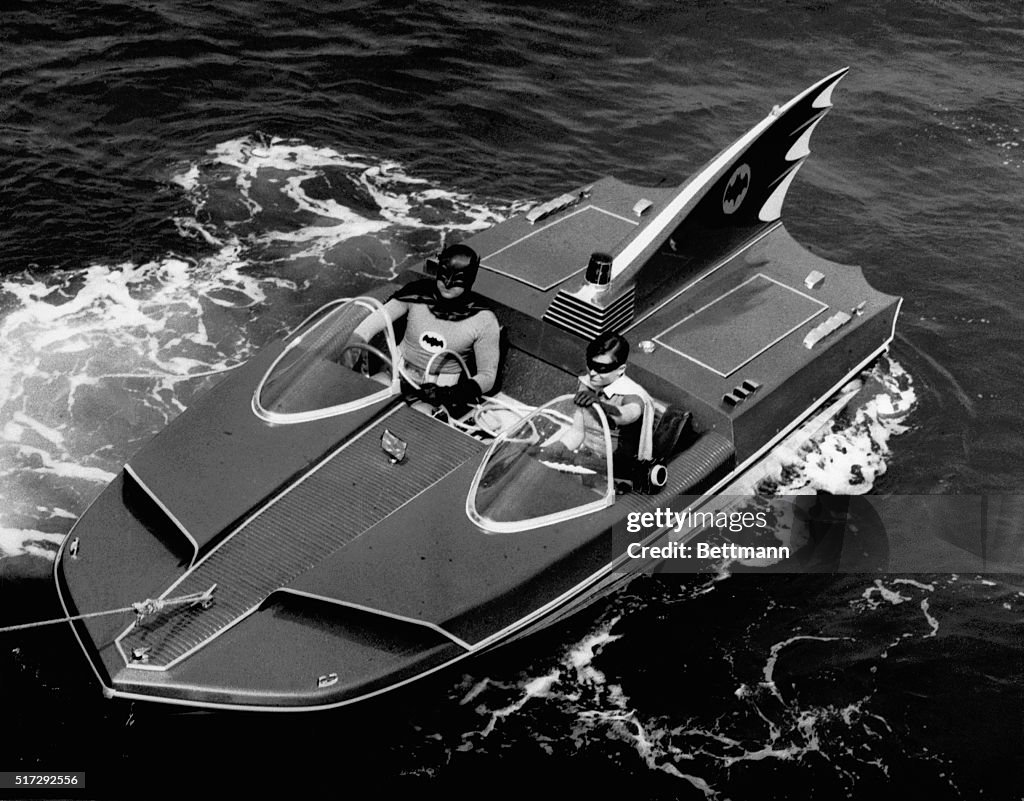 Batman and Robin in the Batboat