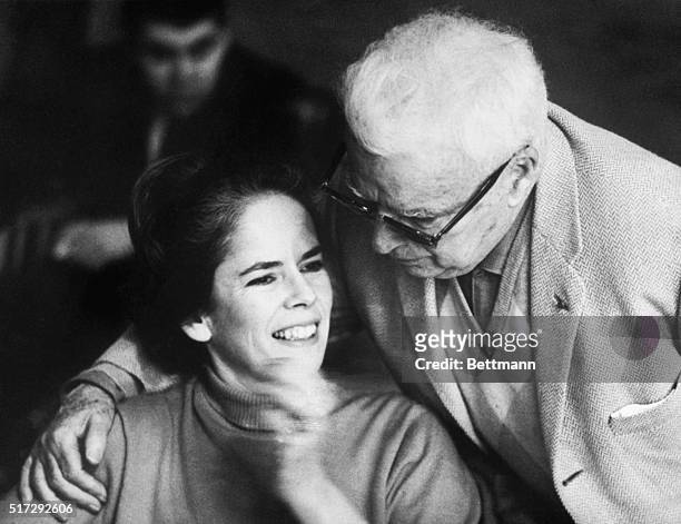 Charlie Chaplin, age 77, with his wife Oona, daughter of Eugene O'Neill and 36 years his junior, in 1966.