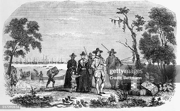 John Winthrop comes ashore in Salem, Massachusetts. Winthrop led the Massachusetts Bay Company that settled the Massachusetts area for England. Under...