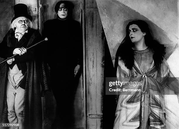 Werner Krauss, Conrad Veidt and Lil Dagover in a scene from Robert Wiene's "Cabinet of Dr. Caligari," 1919.