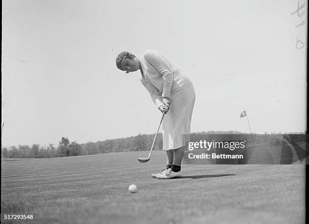 At Long Island Women's Golf Association Tourney. Miss Helen Hicks, nationally known golf star, shown as she participated in the Long Island Women's...